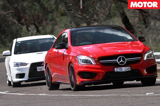 CLA 45 AMG v Lancer Evo X driving