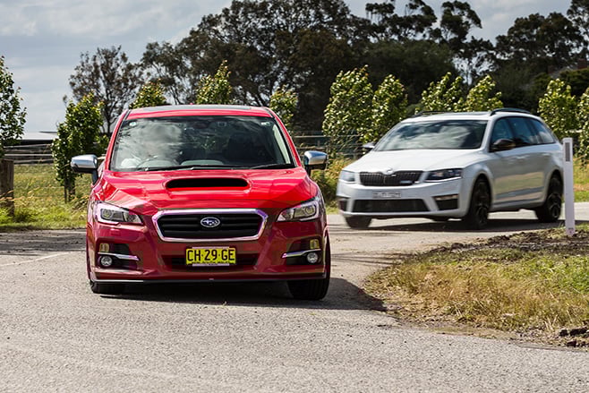 Subaru Levorg GT-S vs Skoda Octavia RS230 driving
