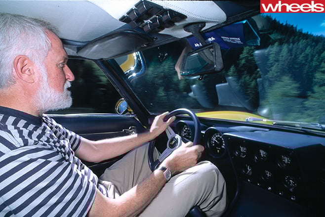 Peter -Robinson -former -wheels -editor -driving -yellow -Lamborghini -Muira