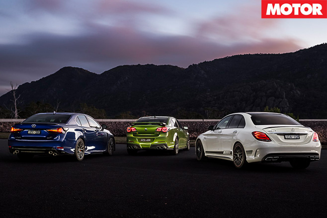 HSV GTS vs Mercedes-AMG C63 S vs Lexus GS-F rear