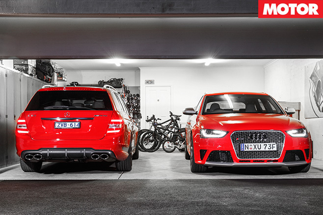 Audi rs4 v Mercedes C63 507 Estate garage