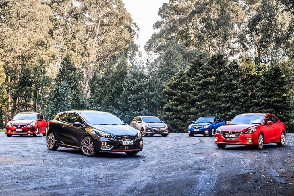 Kia Proceed GT vs Mazda 3 SP25 vs Hyundai i30 SR vs Holden Cruze SRI vs Nissan Pulsar SSS