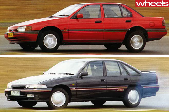 1992-Ford -Falcon -and -Holden -Commodore -drifting