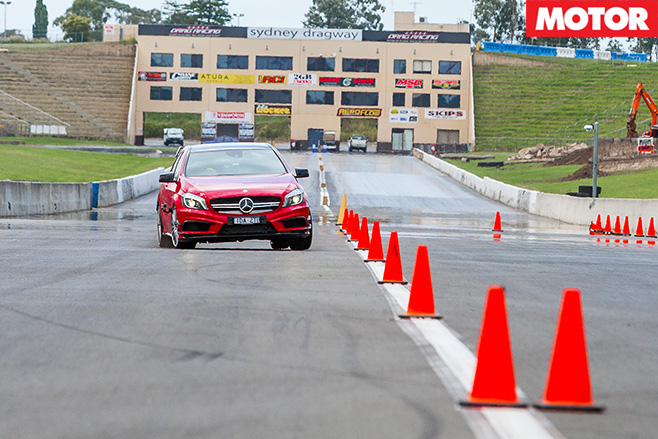 Mercedes -Benz -A45-AMG-Slalom _front _left _turn