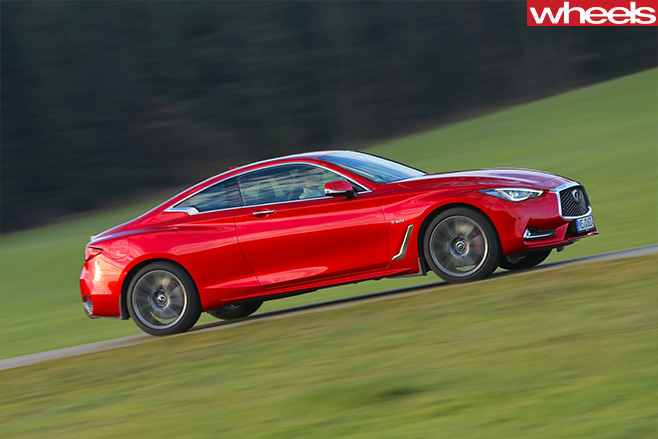 2017-Infiniti -Q60S-side -driving -red