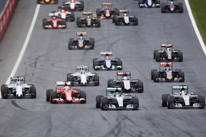 F1 cars driving