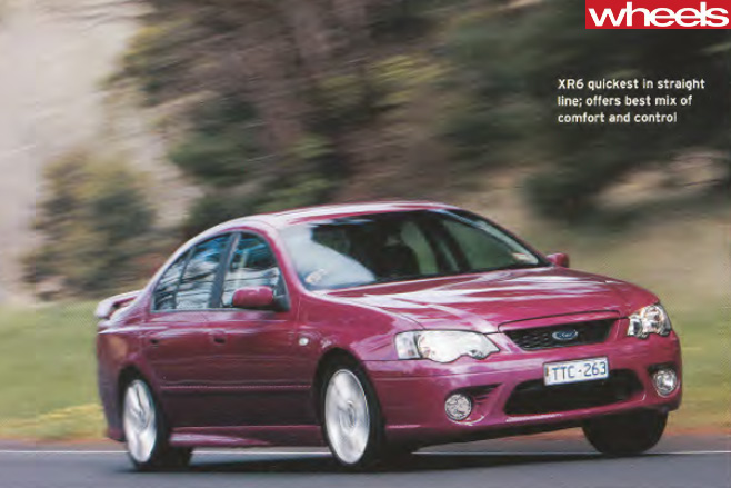 2005-Ford -BF-Falcon -vs -competitors -driving -front -track