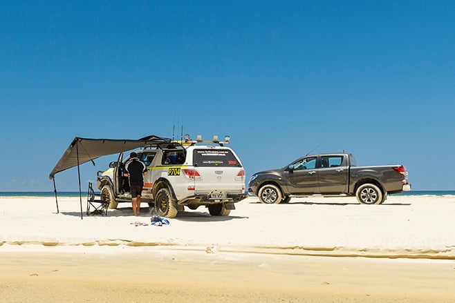 Mazda BT-50 at Fraser Island driving on beach