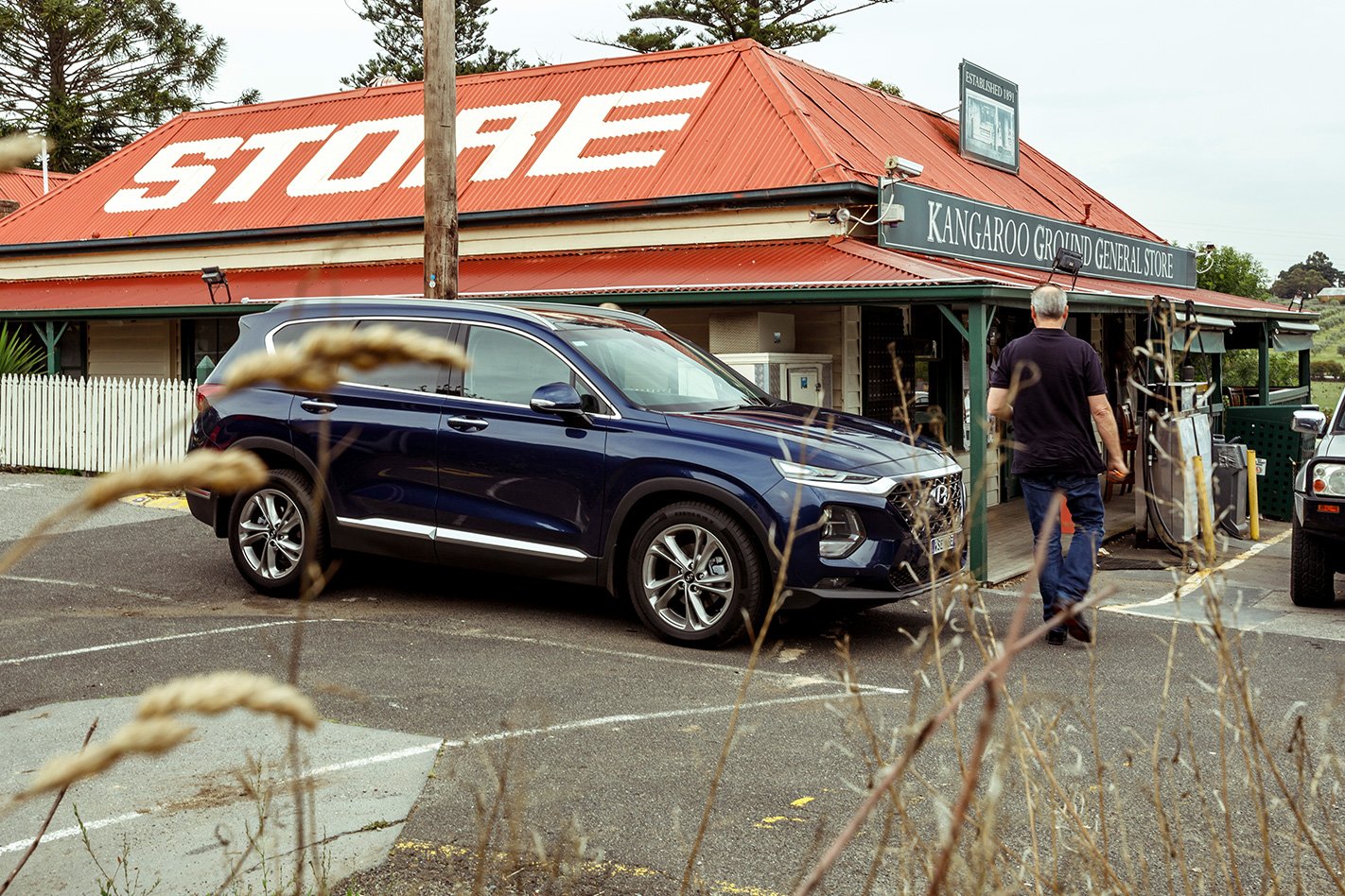 Parked 2019 Blue Hyundai Santa Fe Highlander