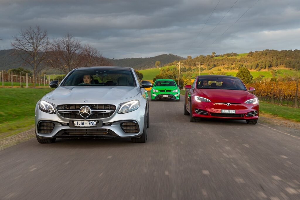 Mercedes-AMG E63 S v Tesla Model S P100D v HSV GTSR - Video