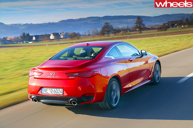 2017-Infiniti -Q60S-rear -side -driving -red