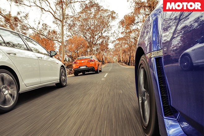 Wrx v commodore ss-v v golf gti driving rear