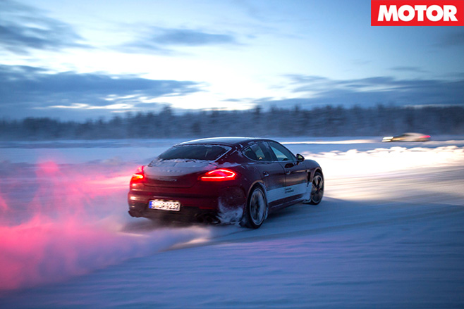 Cars driving in snow