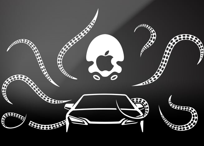 Octopus with tentacles around a car