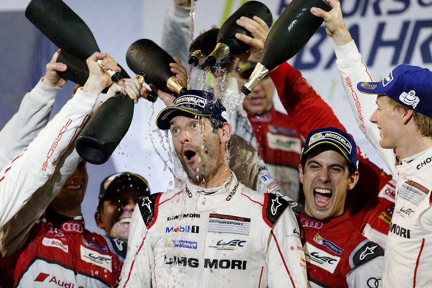 Porsche and Audi WEC teams celebrating win