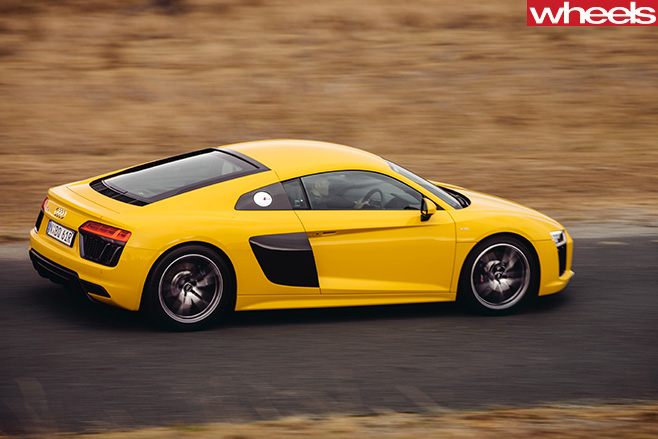Audi -R8-V10-driving -side -top