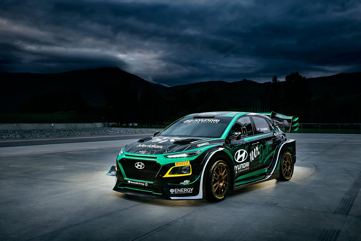 Hyunda Kona EV rally car static