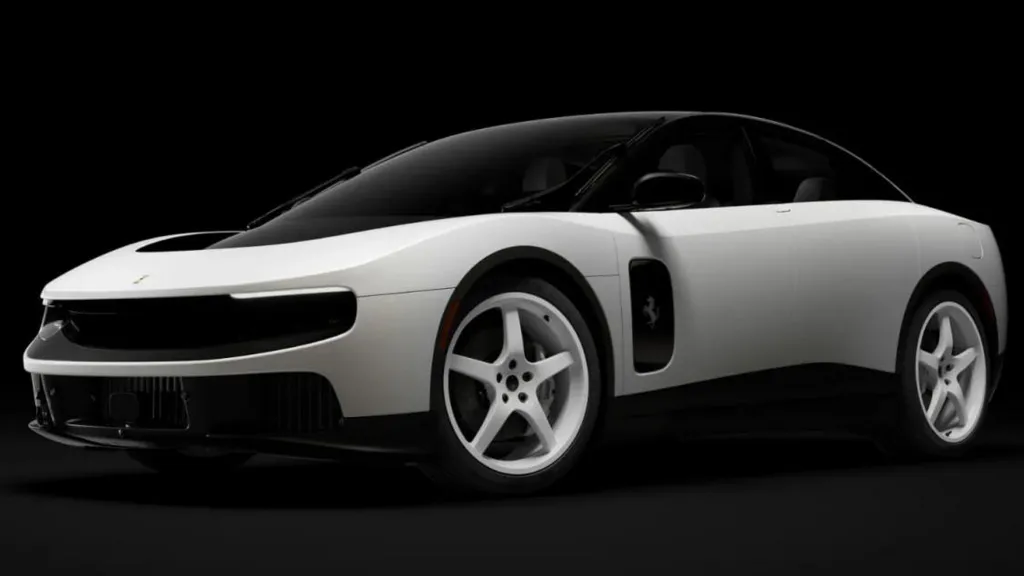 White luxury sports car shown from a front three-quarter view against a black background, highlighting its low profile and sleek curves.