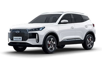 White compact SUV shown in a front-three-quarter view, with bold grille and dark-tinted windows.