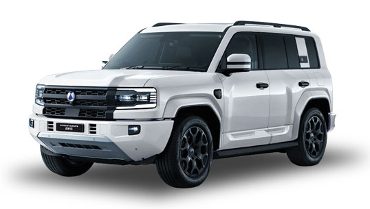 White SUV with black grille and roof rails, shown in a three-quarter front view.