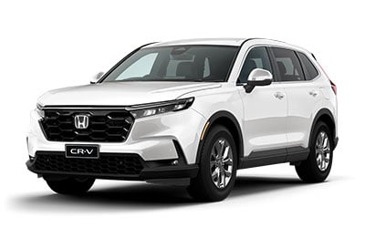 White Honda CR-V compact SUV shown in a three-quarter front view on a white background.