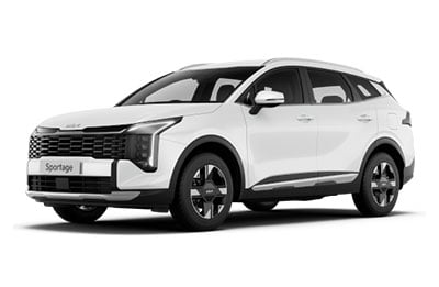 White Kia Sportage SUV shown from a front-left three-quarter view.
