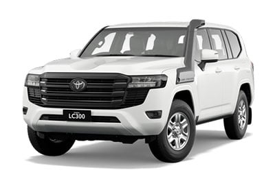White Toyota LC300 SUV shown in a front three-quarter view for a vehicle listing as an informative image.